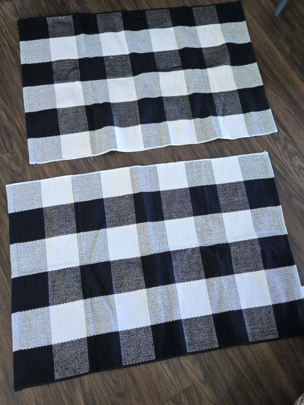 Farmhouse/Cottagecore Style White & Black Plaid Cotton/Poly Area Rugs Set of Two